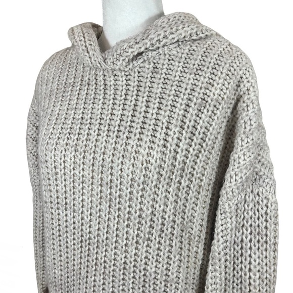 H&M Alpaca Wool Blend Chunky Knit Hooded Tunic Pullover Sweater Beige Medium - Picture 3 of 15
